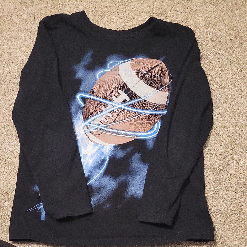 Place Black Long Sleeve Tee with Football Graphic